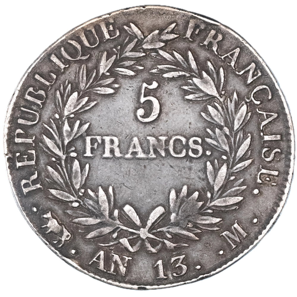 Moneta : Primo Impero Napoleone I-5 Franchi l'anno 13 (1804) Tolosa