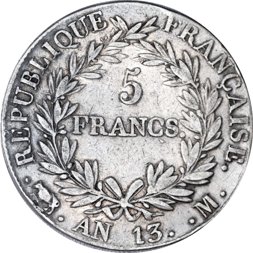 First Empire 5 francs Napoleon the 1st year 13 Toulouse