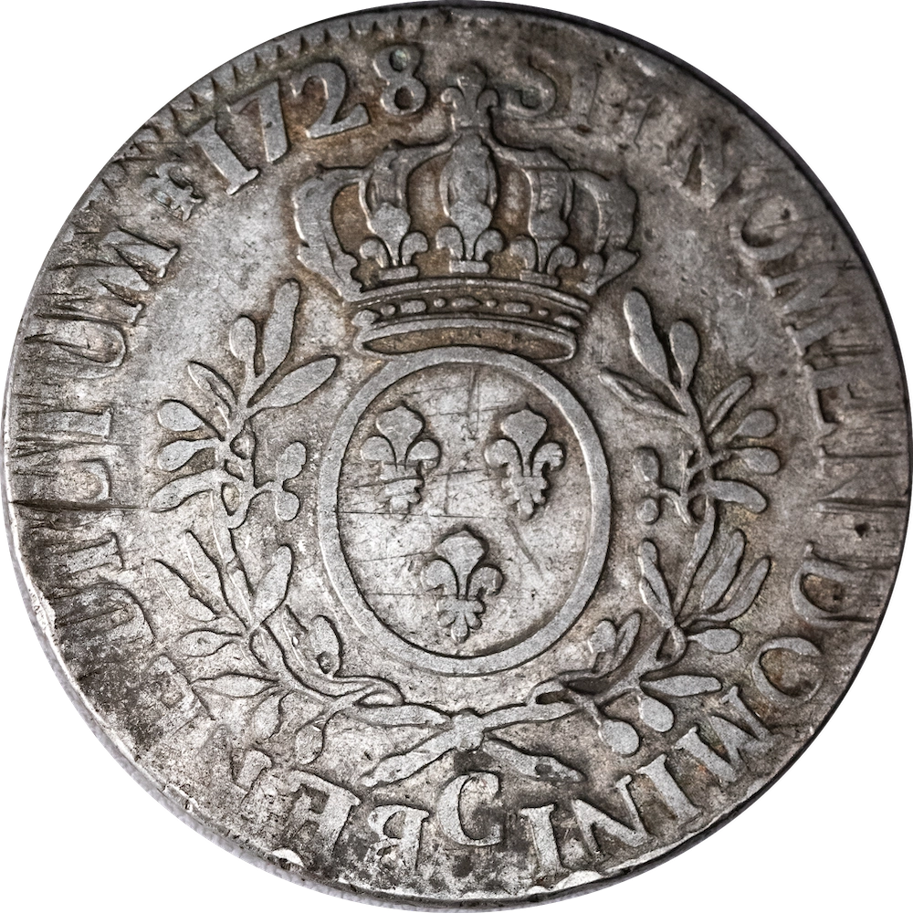 Royaume de France -  Écu Louis XV aux branches d'olivier 1728 C