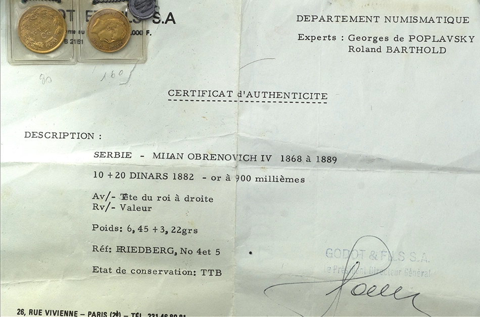 Serbie-Lot de 10 et 20 dinars ou Milan IV 1882 Vienne