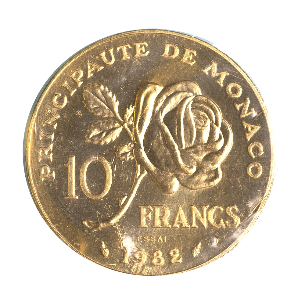 Monaco 10 Francs Gold Princess Grace of Monaco Essay Paris 1982
